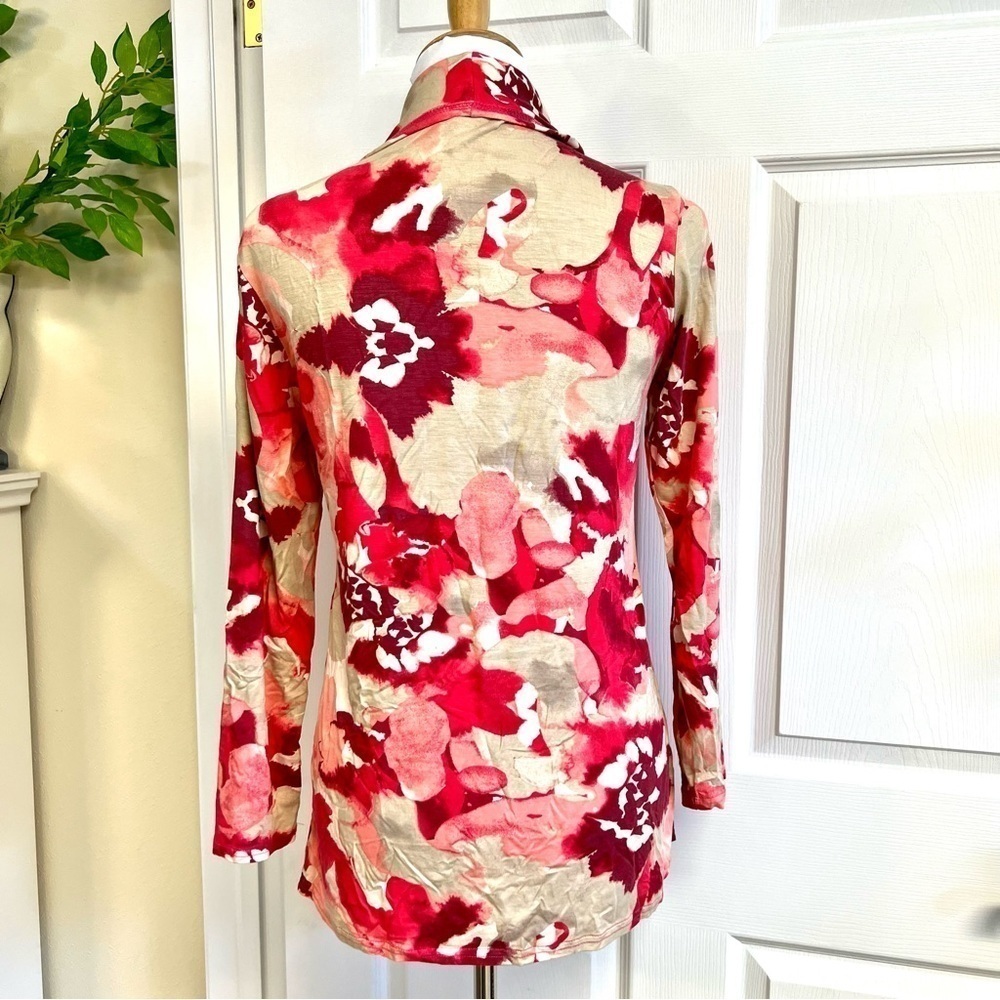 LIZ LANGE Womens open front jersey knot long sleeve stretch floral cardigans M - Picture 5 of 8